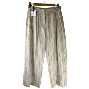 Boho Cottage Coastal Wide Leg Striped Slide Show Linen Blend Pants, Women's 10